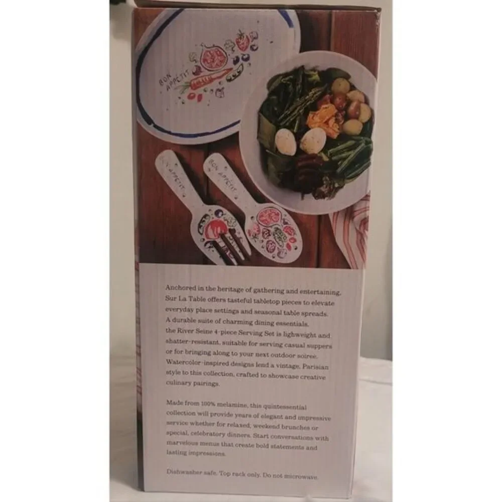 NEW Sur La Table 4-Pc. Melamine Serving‎ Set, Oval Platter, Bowl, Salad Servers